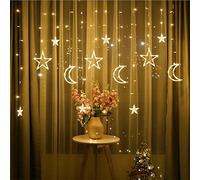 ABIN Ramadan LED String Lights - 3.5m Star Moon Curtain String Lights - LED Christmas Fairy Lights - Waterproof Window Hanging Night Light for Ramadan, Christmas, Wedding
