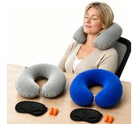 ABinCHAOBang 2 Sets Inflatable Travel Neck Pillows, Compact Neck Support Pillow for Adult and Kids, Foldable/Portable Travel Necks Pillow for Airplane Trains Car and Office (Blue, Gray)