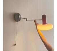 Abinlina Mid Century Swing Arm Wall Sconce - Adjustable Vintage Milk Glass Wall Light for Bedroom, Living Room, and Reading Room - E27 Base, Easy Install
