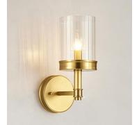 Abinlina Wired Brass Bathroom Wall Sconce with Vintage Clear Ribbed Glass - Mid Century Black Wall Light Fixture for Bedroom, Living Room, Kitchen, and Hallway