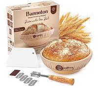 ABIOTO Banneton Bread Proofing Basket Set - A Complete Kit Including 10-Inch Brotform Basket, Bread Lame, Dough Scraper & Linen Liner - Odor-Free & No Splinters - Perfect for Shaping Sourdough Bread