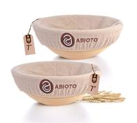 ABIOTO Bread Proofing Baskets for Sourdough Bread Baking - Set of 2 7" Round Banneton Baskets with Liners, Made of Finest Indonesian Rattan - Bake Perfect Artisan Bread Loaves at Home Like a Pro