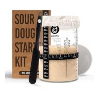 ABIOTO Sourdough Jar Kit, Includes 34 oz Sourdough Starter Jar with Metallic Lid, Silicone Spatula, Feeding Tracker, Extra Thermometer Strips & Breathable Covers - Sourdough Bread Starter Kit