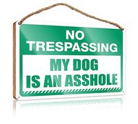 Abipuir Sign For Front Door No Trespassing My Dog is An Asshole Hanging Wooden Plaque Decoration Welcome Home Wood Sign Decor (Size : 15X28CM)
