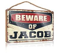 Abipuir Welcome Sign For Porch Beware of Jacob Sign Hanging Wooden Plaque Decoration Welcome-Ish Front Door Sign (Size : 15X28CM)