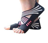 ABIRAM BIRAM Women’s Quick-Dry Yoga & Pilates Grip Socks, Non-Slip Stay-Put Fabric with Half Toe & Criss-Cross Straps for Barre, Reformer, Hot Yoga & Ballet