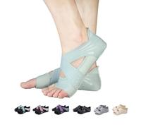 ABIRAM Women’s Quick-Dry Yoga & Pilates Grip Socks, Non-Slip Stay-Put Fabric with Half Toe & Criss-Cross Straps for Barre, Reformer, Hot Yoga & Ballet