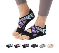 ABIRAM Yoga Socks Toeless Non-Slip Grips & Straps, for Pilates, Barre, Ballet, Bikram, Workout for Women