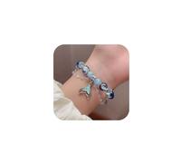 ABISIN Blue Couples Crystal Bead Bracelets for BFF Friendship Handmade Fish Tail Chain Tassel pendant Beaded Bracelets Cute Kawaii Elastic Relationship Love Infinity Matching Jewelry Gift