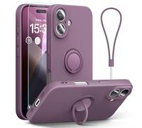 abitku for iPhone 16 Plus Case with Ring Stand, Liquid Silicone Slim Design Support Magnetic Car Mount (with Wrist Strap Lanyard) Phone Cover for iPhone 16 Plus 6.7 inch (Lilac Purple)