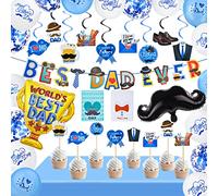 Abitoncc 37 PCS Father's Day Decorations Fathers Day Banner Fathers Day Cards Fathers Day Cupcake Toppers Fathers Day Decorations Fathers Day Balloons for Happy Father Day Party Decorations
