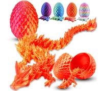 Abitoncc 3D Printed Crystal Dragon in Egg 3D Dragon Eggs with Dragon Inside Articulated Dragon Mythical Pieces Dragon Home Office Decor 3D Printed crystal Dragon Egg for Kids Adults（Redgold ）-L