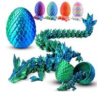 Abitoncc 3D Printed Crystal Dragon in Egg 3D Dragon Eggs with Dragon Inside Articulated Dragon Mythical Pieces Dragon Home Office Decor 3D Printed crystal Dragon Egg for Kids Adults（Green ）-L