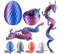 Abitoncc 3D Printed Dragon in Egg 3D Dragon Eggs with Dragon Inside Articulated Dragon Mythical Pieces Dragon Home Office Decor Executive Desk Toys 3D Printed Dragon Egg for Kids Adults（ Blue ）-M