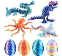 Abitoncc 4 PCS 3D Printed Dragon, Dinosaur, Octopuses in Eggs, Mythical Pieces 3D Printed Eggs with Dragon Inside for Home Office Decor Easter Activities for Kids