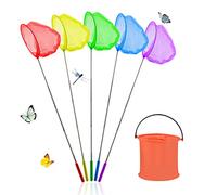 Abitoncc 6 Pack Fishing Nets for Kids and Foldable Bucket Set Colorful Telescopic Butterfly Net Extendable Fishing Nets for Beach (Form 37 to 85cm) Catching Insects Children Fishing Net for Ponds Pool
