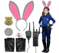 Abitoncc 6PCS Bunny Officer Costume Set Rabbit Ears Headband, Badge, Rabbit Tail, Gloves, for Movie Fans Bunny Cosplay Costume Accessories, Halloween, Birthday, School Parade World Book Day Girls