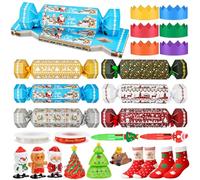 Abitoncc Christmas Make Your Own Crackers with Xmas Gifts Favors, Wind up Snowman Gingerbread Man, Xmas Socks, Paper Hats for DIY Christmas Make Your Own Crackers (No Snap)