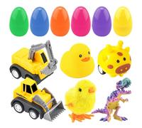 Abitoncc Easter Egg Filler Toys Surprise Eggs with 3D Printed Dragon, Dinosaur, Wind up Chicks, Mini Toys to Fill Easter Eggs for Kids Garden School Filled Easter Eggs Toys