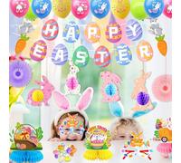 Abitoncc Easter Party Decorations Easter Decorations Happy Easter Banner Easter Triangular Bunting Easter Honeycombs Happy Easter Glasses for Easter Party Supplies Happy Easter Decorations