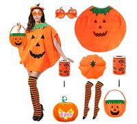 Abitoncc Halloween Pumpkin Costume Adults Women Halloween Pumpkin Adults Fancy Dress with Pumpkin Socks, Glasses, Hand Bag for Women Halloween Costume Pumpkin Adults Pumpkin Outfit