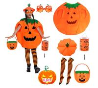 Abitoncc Halloween Pumpkin Costume for Kids - 6 PCS Fancy Dress With Socks, Glasses, Hand Bag - Toddler and Child Outfit