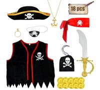 Abitoncc Pirate Accessories Kids Pirate Costume Accessories Kids Boys Girls Hat, Captain Hook, Eye Patch for World Book Day Halloween Costume Child