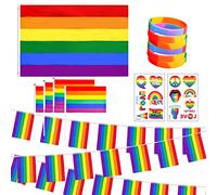 Abitoncc Pride Flag Bunting Pride Party Decorations Rainbow Gay Pride Flag 5ft x3 ft Gay Pride Bracelet Pride Tattoos LGBT Bunting Pride Bunting for NHS Outdoor Bar Street Parade Pride Decorations