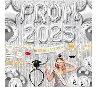 Abitoncc Silver Prom Decorations 2025 Prom Balloons 2025 Banner Graduation Sash for High School College Grad Graduation Class of 2025 for Night Decorations 2025