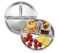 Abitzon Pack of 2 Stainless Steel Children's Plates with 3 Compartments, Divided Plates for Adults, 23 cm Stainless Steel Plate Baby, Bariatric Portion Control Plate with 3 Compartments, for Home
