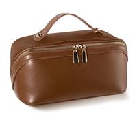 Abiudeng 2 piece Travel Makeup Bag, Large Capacity for Travel Essentials, Open Flat Makeup bag Organizer with Divider and Handle, Brown, Fashion