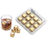 Abiyou 12PCS Stainless Steel Ice Cubes, Reusable Whiskey Ice Cubes, Ice Cubes Stone for Drinks, Ice Cube Rocks, Stainless Steel Chilling Rocks, for Whisky,Brandy,Rum,Beer,Vodka,Liqueur(Golden)