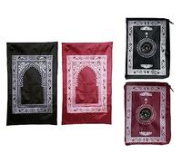 Abiyou 2 Pieces Prayer Mat, Musilm Prayer Mat, Polyester Prayer Rug, Portable Travel Prayer Mat, Islamic Travel Prayer Rug with Compass, for Muslim Prayer, Ramadan(Red,Black)