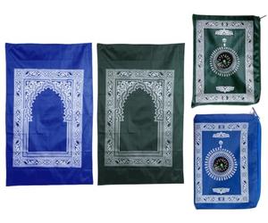 Abiyou 2 Pieces Prayer Mat, Musilm Prayer Mat, Polyester Prayer Rug, Portable Travel Prayer Mat, Islamic Travel Prayer Rug with Compass, for Muslim Prayer, Ramadan(Green,Blue)