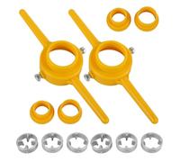 Abizarch 12Pcs PVC Thread Maker Tool Kit Pipe Threader Plumbing Manual Hand Tool with 1/2NPT 3/4 Inch 1 Inch Die Wear Resistant Pipe Round Die Set NPT Circular Die Set for PVC Plastic Pipe(yellow)