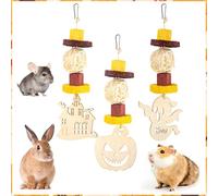 Abizoo Halloween Guinea Pig Chew Toys,3 Pcs Rabbit Chew Toys Hamster Bunny Treats Wood for Chinchilla Bird,Hanging Halloween Themed Decor Cage Accessories for Small Animals pet Teeth Enrichment Gifts