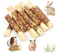 Abizoo Natural Rabbit Chew Toys,10 Sticks Sweet Bamboo Sticks for Rabbits with Petals,Bunny Chew Toys for Guinea Pig,Chinchilla,Hamster Treats Pet Wood Chews Snack Healthy Small Animals Toys for Teeth