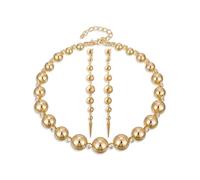 ABJFJE Dainty Shiny Gold Crystal Beaded Stainless Steel Long Earrings and Choker Necklaces Set High Polish Bead Ball Dangle Earrings Neclaces Fashion Jewelry for Formal Party Prom Wedding