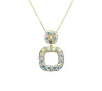 ABJFJE Elegant Women's Long Sweater Crystal Square Circle Pendant Necklace Bold Snake Chain Geometric Pendant Statement Necklace for Women Girls Gold, Zinc, Rhinestone