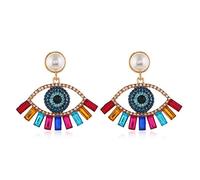 ABJFJE Gold Tone Evil Eyes Statement Dangle Earrings Dainty Zirconia Eye Ear Jacket Drop Earrings for Women Girls Fashion Post Perfect Jewelry for Party Prom and Evening