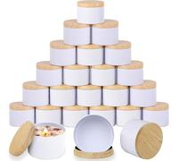 ABK 4oz White Candle Tins, 24 PCS White Matte Mental Candle Jars with Wood Grain Lids for Candle Making, Bulk White Mental Candle Containers for Making Candles