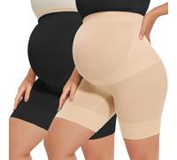abkylie Bump Support Seamless Maternity Shapewear for Pregnancy Dress, High-Waist Underwear Mid-Thigh Panties Shorts, C. 2 Pack(black+nude), XXL