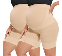 abkylie Bump Support Seamless Maternity Shapewear for Pregnancy Dress, High-Waist Underwear Mid-Thigh Panties Shorts, D. 2 Pack(nude+nude), Medium