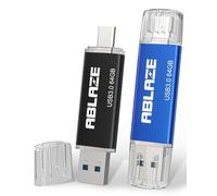 ABLAZE USB C Flash Drive 64GB 2 Pack Dual USB 3.0 Stick USB Type-C High-Speed Memory Stick Thumb Drive Data Storage for USB C Smartphones Tablets Macs TC Car and Laptop (Blue Black)
