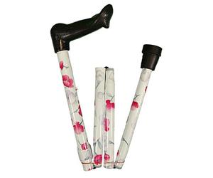 Able2 Pink Flower Folding & Adjustable Arthritis Grip Cane - Left Handed