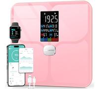 ABLEGRID Body Fat Scale,Digital Smart Bathroom Scale for Body Weight,Large Color Display Screen,16 Body Composition Metrics BMI,Water Weigh,Heart Rate,Baby Mode,400lb,Rechargeable-Rosegold