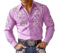 Ableholy Holiday Party Floral Shirt Men Long Sleeve Casual | 90% polyester 10% spandex, for soft touch, easy wash, breathable feel, durable construction