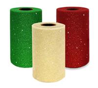 Ableme Deco Glitter Tulle Fabric Rolls Set, 15cm X 45m Sparkle Tulle Spool Sheer Netting for DIY Tutu Skirt Christmas Party Decoration Crafts (Green & Red & Gold)