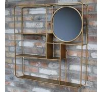 Ablerhome Decor Antique Gold Wall Mirror Cube Shelving Metal Rectangular Rustic Frame Glass Vintage Style Hanging (Mirror Cabinet #1)