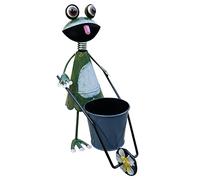Ablerhome Decor Frog with Wheelbarrow Plant Pot Ornament Animal Garden Sculpture Flower Planter Ornament Outdoor Indoor (Dark Green Frog)